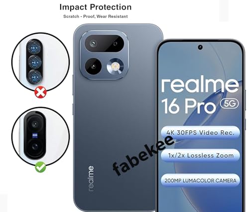 Image of FabeKee Tempered Glass Camera Lens Protector For realme 16 pro plus 9H Hardness, Full Coverage Anti Scratch Camera Metal Ring Silver