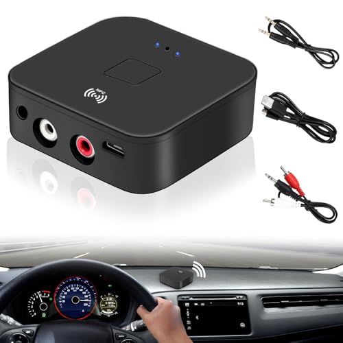 Receptor NFC Bluetooth 5.0: adaptador de audio Bluetooth para estéreo, adaptador de audio inalámbrico HiFi con conector AUX RCA de 3,5 mm para productos digitales con función Bluetooth/NFC