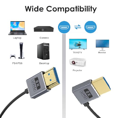 Cable coaxial HDMI 8K de 48 Gbps con conector en codo y HDR dinámico 6
