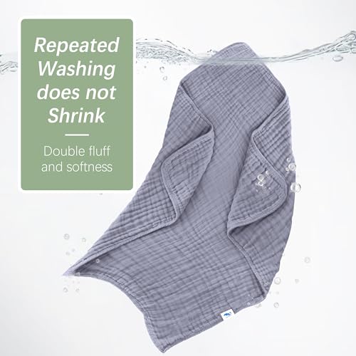 Image of SWEET DOLPHIN Muslin Baby Bath Towels Blanket - 2 Pack 100% Cotton Towel for Babies, Infants, Toddlers - 40x40Inch - Highly Absorbent, Grey