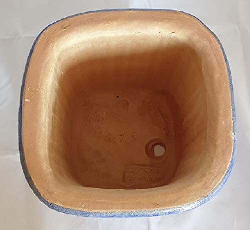 Generico Vaso Quadro per Piante in Ceramica di Vietri Dipinto a Mano Blu e Bianco, Lunghezza 25 cm, Larghezza 25 cm, Altezza 20 cm, Terracotta per Interno ed Esterno