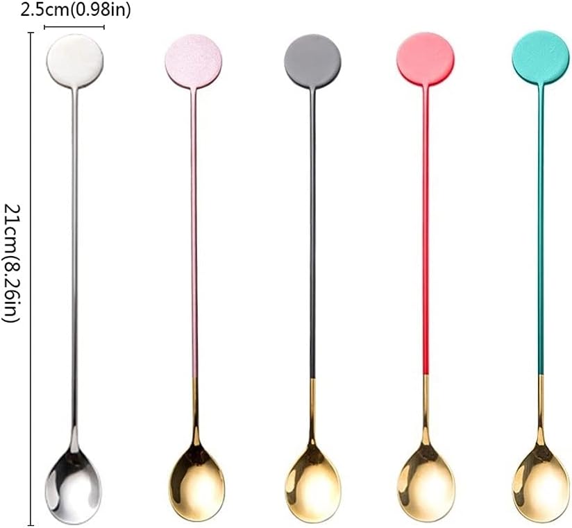Tea Spoons Long Handle Dessert Spoon Spoon Coffee Cereal Mixing Spoon Drinking Soup Spoon Spoon Ice Tea Spoons (Color : Pink, Size : 4 Pieces) (Green 4 Pieces)