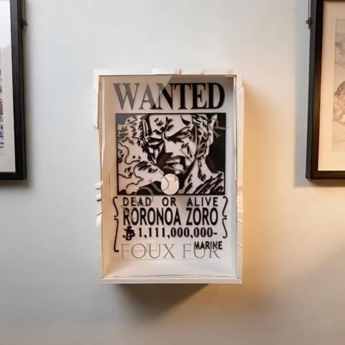 Image of Mini Roronoa Zoro Anime Shadow Lamp | One Piece Wanted Wall Light | LED Anime Wall Decor, Character Shadow Projection Lamp | Otaku Room Bedroom Decor
