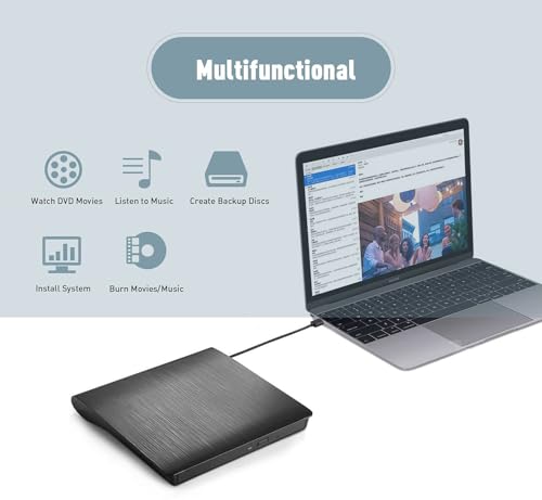 Unidad externa CD DVD USB 3.0 tipo C portátil negra miniatura 4