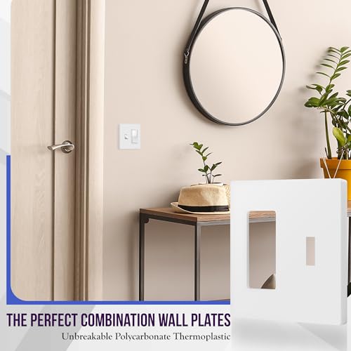 Image of ENERLITES Combination Toggle Light Switch /Decorator Light Switch Plate, Double Switch Wall Plate, Standard Size 2-Gang 4.68 inch x 4.73 inch, Polycarbonate Thermoplastic, Gloss Finish, SI881131-W, White