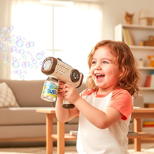 Image of VGRASSP Rechargeable Bubble Maker Toy Gun for Kids with Soap Solution Bottle, Type-C Charging Cable and Lights - Indoor and Outdoor Bubble Machine Toy Gift - Color As Per Stock