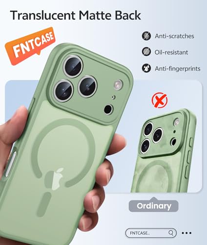 Image of FNTCASE for iPhone 17 Pro Max Case: [Compatible with Magsafe] Translucent Matte Cases with [Full Camera Protection] [Screen Protector] Military Grade Shockproof Protective Phone Cover - Light Moss