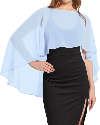 Image of Women Shawl and Wraps for Evening Dress Chiffon Cape Sheer Poncho Cover Up