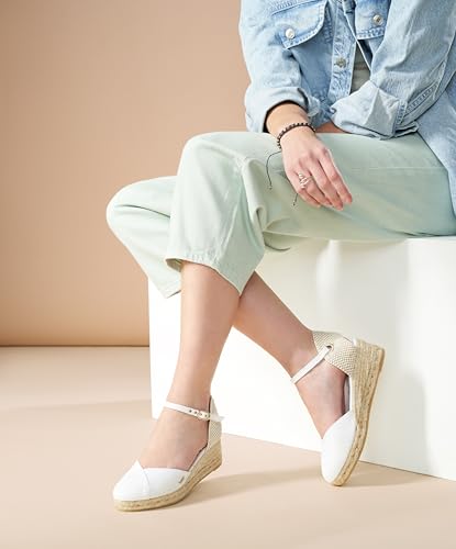 Image of Viscata Pubol Espadrille Canvas Low Wedges with Ankle Strap Spain Handmade 2 inch Heel Women's Sandals with Breathable Organic Cotton Canvas and 100% Natural Jute for all Occasions: Casual, Work, Party