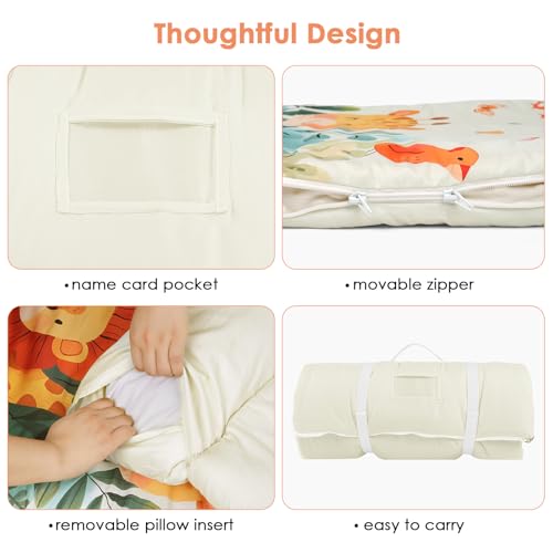 Schlafsack Kinder Doppelter Reißverschluss Weich Warm, Faltbare Kinderschlafsack mit Kissen Abnehmbar für Mädchen Jungen, Leicht Reinigen Schlafsack für Outdoor Indoor Camping, 150×60cm Cartoon-Tiere