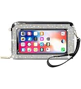 Bling Rhinestone RFID Blocking Touch Screen Phone Bag Womens Wallet Wristlet Clutch Large Capacit...