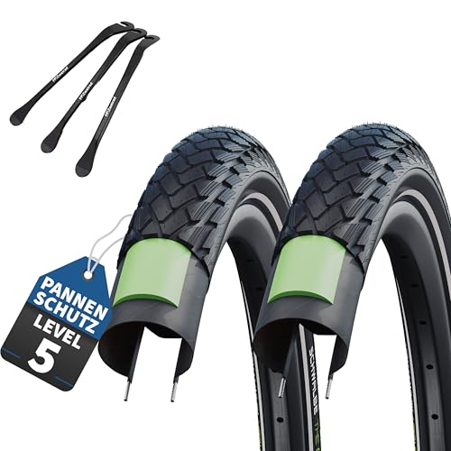 2er Set Schwalbe Fahradreifen Green Marathon 28 x2,15 Zoll (55-622) + Ohne Schläuche und 3 Metall MSZweirad Reifenheber E Bike (Ohne Schläuche, 28x2,15 Zoll (55-622))