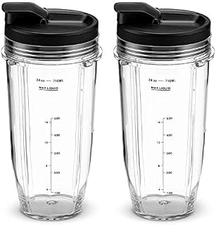 24OZ Cup for Compatible with Nutri Ninja Blender Replacement Parts with Spout Lids for Compatible with Nutri Ninja Blenders 900W BL450 and 1000W Auto-iQ BL480 BL482 BL482-30 BL682 (2Pack) by Poweka