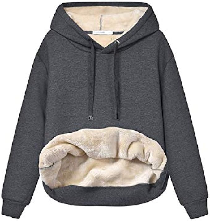 Gihuo Women's Winter Warm Hoodie Sherpa Fleece Lined Pullover Hoodie Hooded Sweatshirt
