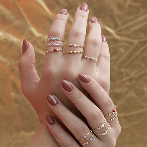 Anti Anxiety Fidget Jewelry Ring White Opal 14K Gold Filled Fidget Rings For Women Girls Calm Stress Free (White Opal, Gold-Filled) #TOP6