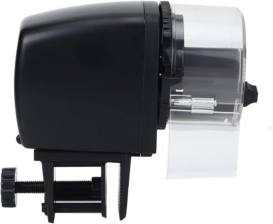 Automatic Fish Feeder with Display Screen, Fish Aquarium Feeder, Programmable Timer for 1 4 Times Daily, Includes HookLoop and Bracket for 32cm. Thick Glass