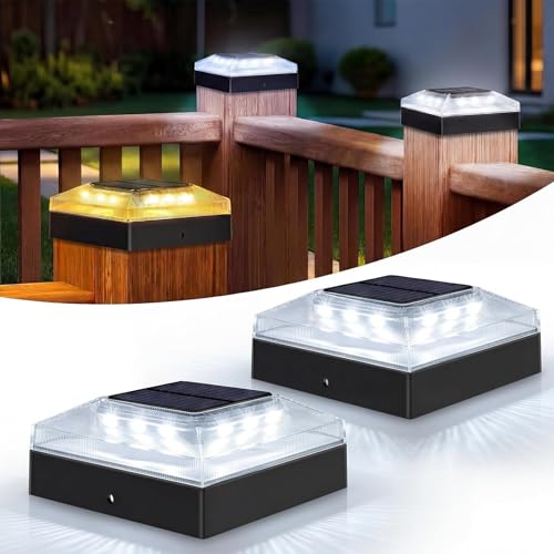 vighep 4x4 Solar Post Cap Lights Outdoor 2 Pack, 3 Color Modes/Dusk to Dawn/IP65 Waterproof, Fits...
