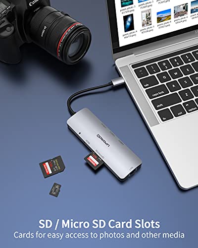 Image of Upgrow USB C Hub, 8-In-1 Type C Hub With Ethernet Port, 4K HDMI Adapter, 3 USB 3.0 Ports, Sd /Tf Card Reader, USB-C Power Delivery, Portable For Mac Pro And Other USB C Laptops