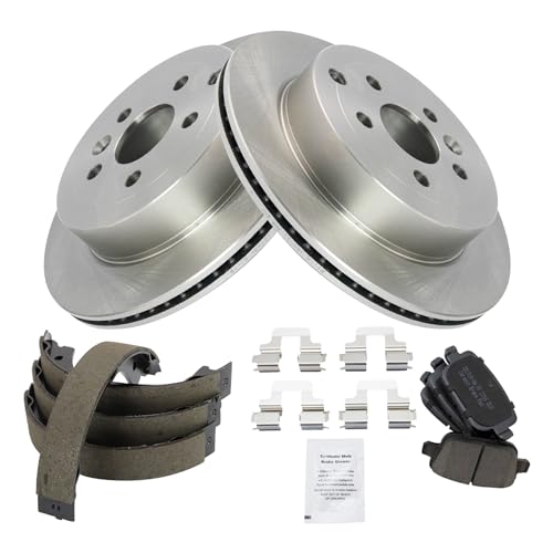 Image of TRQ Rear Brake Pad and Rotor Set Ceramic Parking Shoe Compatible with 2008-2012 Land Rover LR2