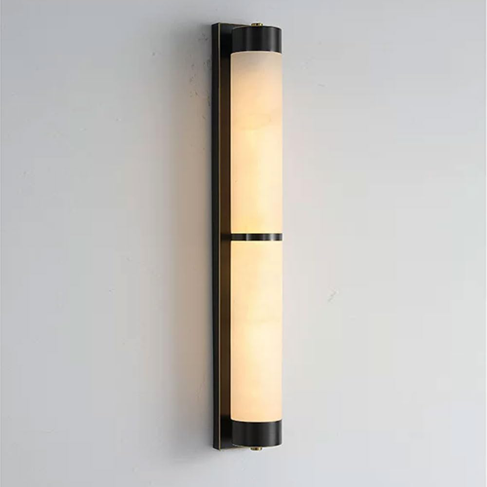 JISHUBO Minimalist Cylindrical Alabaster Wall Light, Modern Style Hardwired Wall Lamp, LED Light Source Natural Marble Wall Sconce, Balcony Bedroom Living Room Wall Mounted Light Fixtures