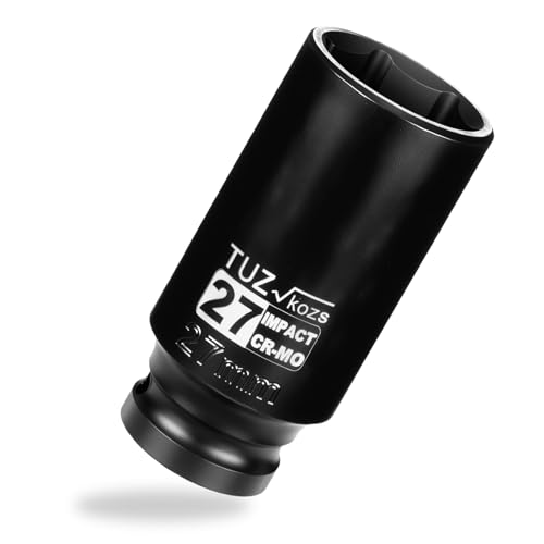 Image of 1 /2 Inch Drive 27mm Deep Metric Impact Socket,CR-MO,6 Point Radius Corner Design,Square Chamfered Opening,Axle Nut Impact Grade Socket for Easy Removal