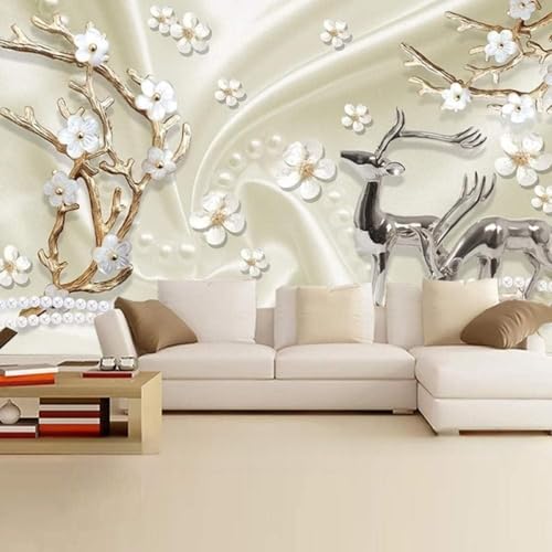 Papel pintado 3D XLMING elimina paredes aburridas con seda texturizada flores ciervos 3