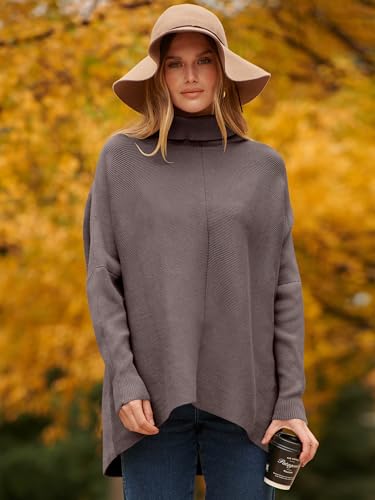 Image of ANRABESS Womens Casual Fall Sweater Turtleneck High Neck Batwing Sleeve Oversized Sweater Dress