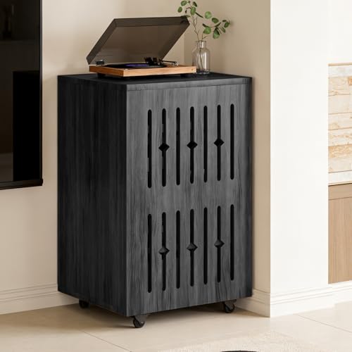 5-Tier Wooden AV Media Cabinet with Wheels