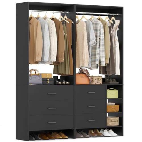 Aheaplus Closet System with 6 Drawers, 4.5ft Wood Closet Organizer