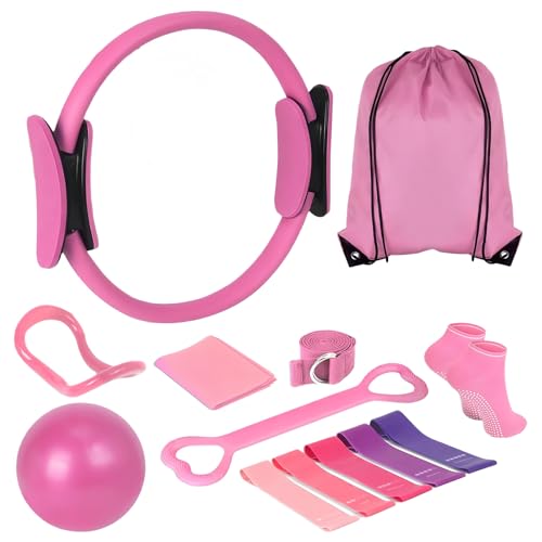 Qmint 13 PCS Pilates Essentials Kit for Women,Pilates Ring and Yoga Ball & Accessories, with Resistance Bands for Home Workouts,Pilates,Yoga