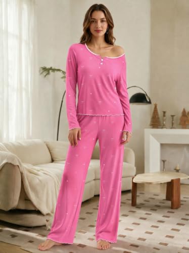 Ekouaer Women Fall Pajama Sets Cute V Neck Lounge Set Flared Wide Leg - image 2