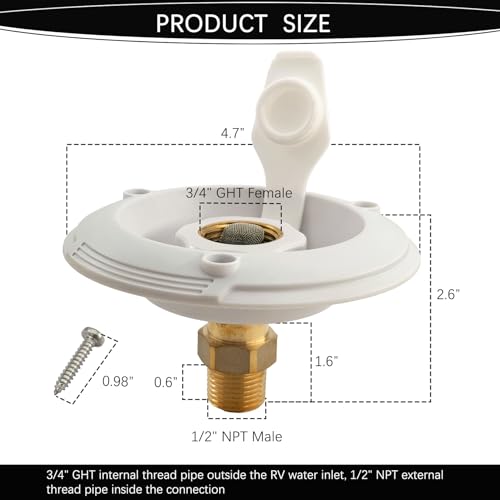 Image of RV City Water Fill Inlet Flange Connection Fittings with Check Valve fit RV Camper Trailer Marine Hose Water Inlet Connector Replacement for Connect 3 /4'' NH Female to 1 /2'' NPT Male (WHITE)