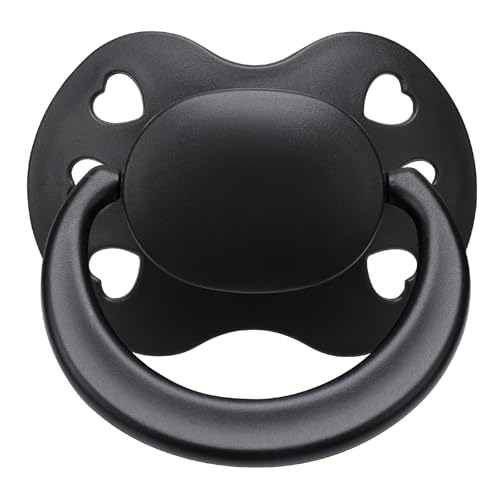 Somniumnight Adult Size Pacifier for Anxiety: Six Heart-Shaped Holes Big Silicone Nipple Binky for Sleep - Large Shield Stress Relief Products Paci Black Funny Gift