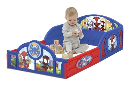 Image of Delta Children Toddler Bed with Guardrails, Spidey Kids Bed for Boys Girls