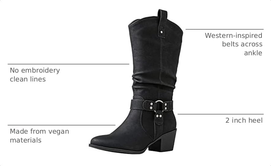 Image of GLOBALWIN Women's Knee High Cowboy Boots - Minimalist Western Round Toe Cowgirl Boots with Comfortable Block Heel, Plain Sleek Design, Tall Dress Boots for Women