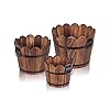 Wooden Bucket Barrel Planters Rustic Patio Planters Flower Pots for Plants Indoor Decor Set of 3