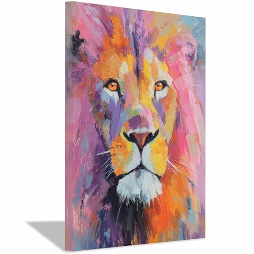 Tableaux muraux lions multicolores 70x100cm encadrés pour la déco