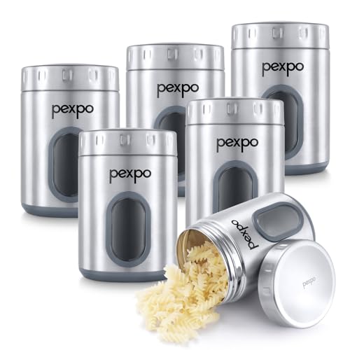 Image of Go24 pexpo Freshmate Stainless Steel Container 1000ml (Set of 6) | Transparent Kitchen Storage Container | Airtight | Multipurpose | Jar for Dry Fruits, Dal, Snacks, Tea, Coffee, Sugar - Matte Finish