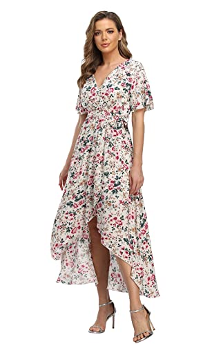 Image of VintageClothing Women's Wrap V Neck Floral Summer Dresses High Low Maxi Casual