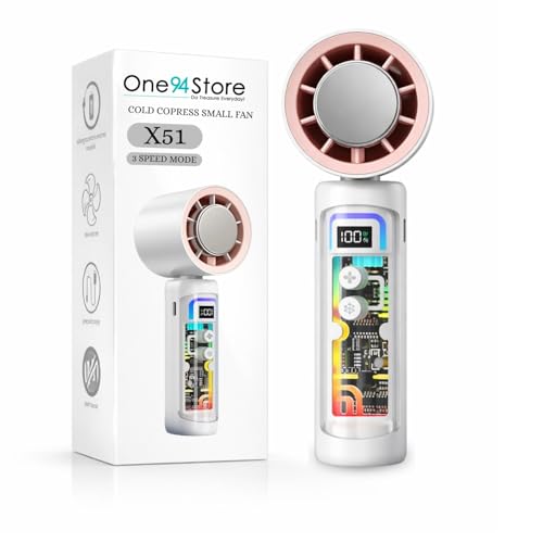 Image of One94Store Mini Handheld Turbo Fan Pink, 3000mAh Rechargeable Battery, Up to 6 Hours Runtime, 5 Speed & 2 Cooling Modes, Digital Display, Type-C Fast Charging Fan for Travel, Office & Outdoor