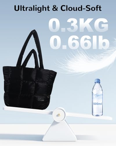 Bolso Tote Puffer con Cierre para Mujer, Ligero y Grande miniatura 5