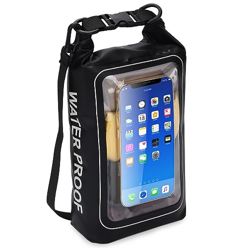TYUTOSEG IP68 Waterproof Dry Bag, 2L - Roll Top Waterproof Pool Bag，Dry Bags for Kayaking Waterproof-w/Phone Pouch,Large Waterproof Phone Pouch,Boating & Kayak Accessories Camping (Black)