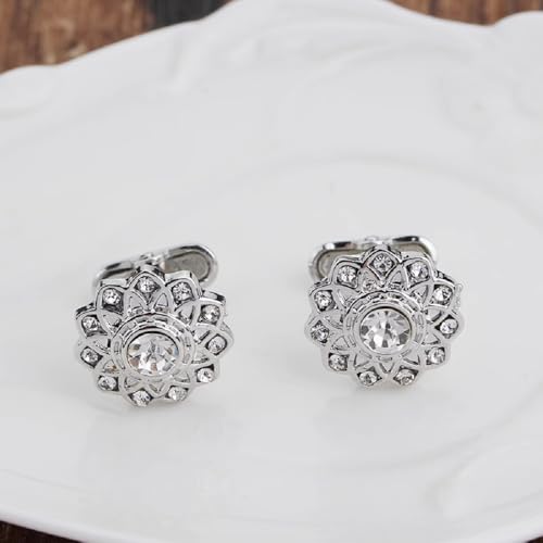 Mancuernillas de diseño floral con cristales para hombre miniatura 3