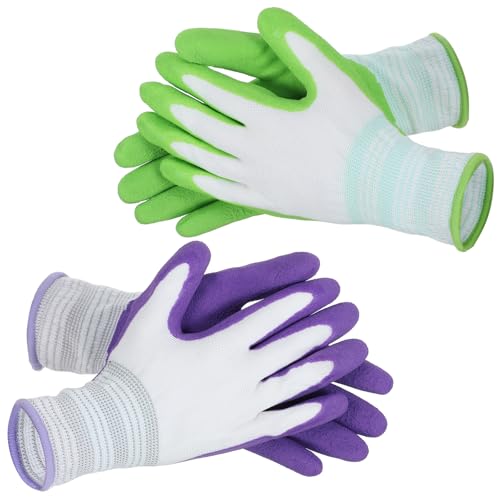 Thinp 2 Pairs Gardening Gloves, Outdoor Work Garden Gloves Breathable Rubber Coated Outdoor...