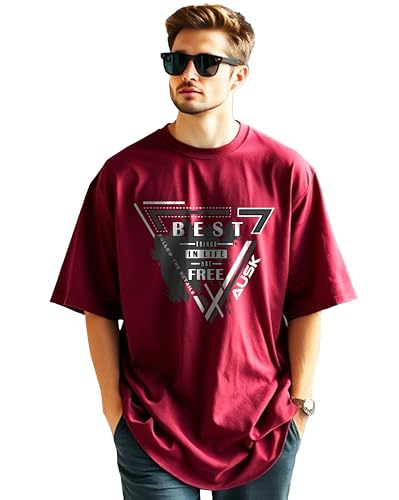 Image of AUSK T-Shirt for Mens with Round Neck Oversized Drop Shoulder