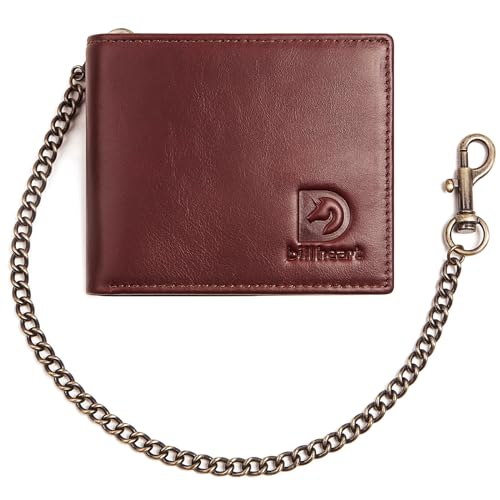 Image of Mens Wallet with Chain, RFID Blocking Genuine Leather Bifold Wallet with Sturdy Chain