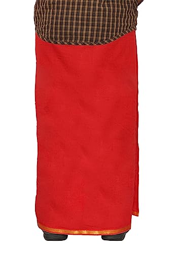 Image of PRAKASAM COTTON Welcro Pocket Dhoti | Jari Border Readymade Cotton Dhoti for Men