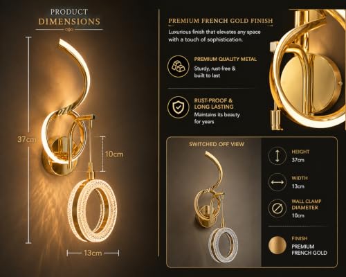 Image of FILLISKA Luxurious LED Wall Lamp for Home with Adjustable Colour Changing Function (1 Year Warranty)(French Gold-1063)