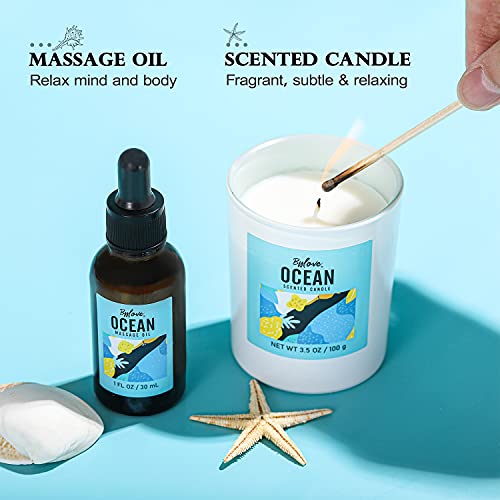 Coffret Cadeau Homme 6 PCS Océan Parfum Coffret, Mug de Voyage, Huile de Massage, Sel de Bain, Bougie Parfumée, Solide, Filet en Mousse, l'aromathérapie,Idees Cadeau Fête des Meres et d’Anniversaire - Image 5