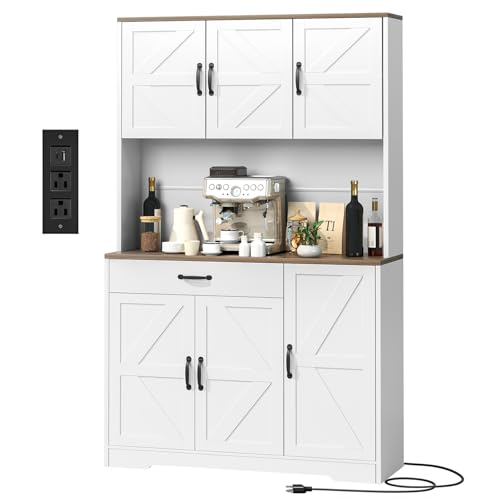 GRUSIGN 71' Pantry Cabinet with Charging Station, Large Capacity Kitchen Hutch Storage Cabinet,...